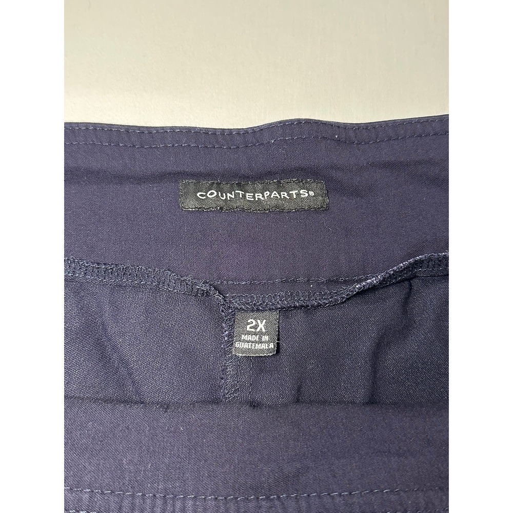 Counterparts Navy Blue Pull On Capri Pants Silver Button Hem 2X B3 - Picture 4 of 6